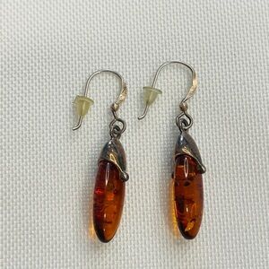 Vintage Handmade Sterling Silver Baltic Amber Drop Earrings